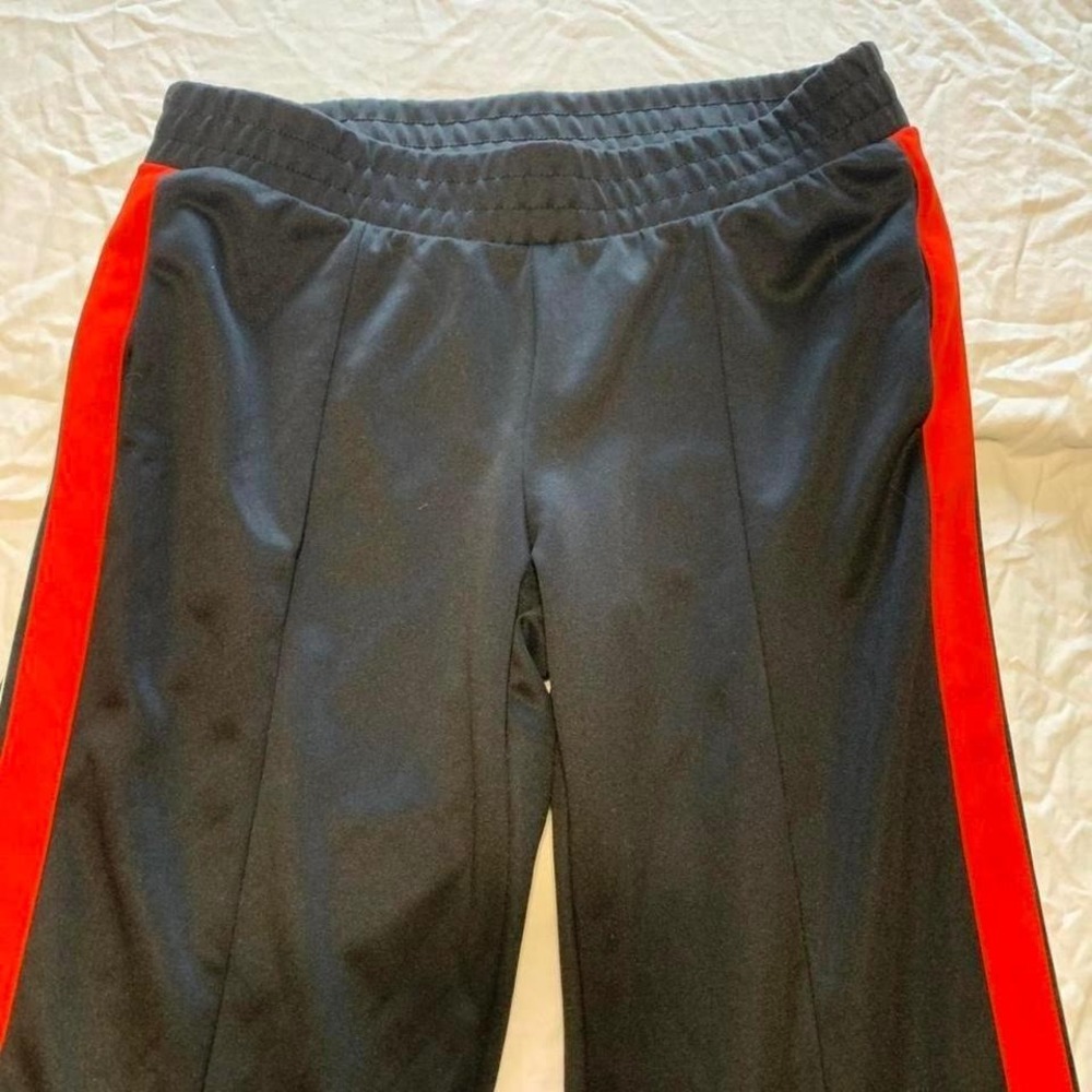 Wild Fable Women's Black Mediums Wide-leg Track Pants Red Stripes Zipper‎